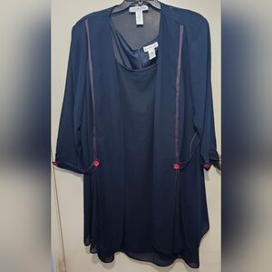 Anna Maxwell - Tank Suit Dress Midi Zip Up - Navy w/ Red Stitching - 28W